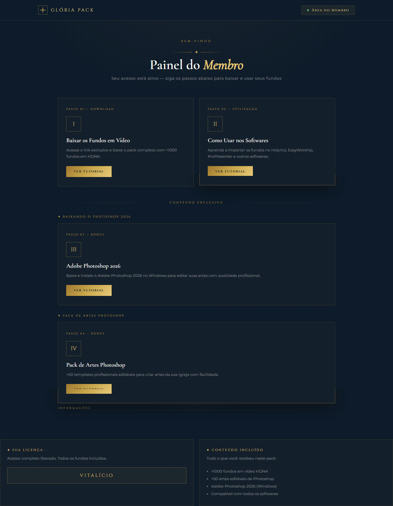 Área de Membros Glória Pack